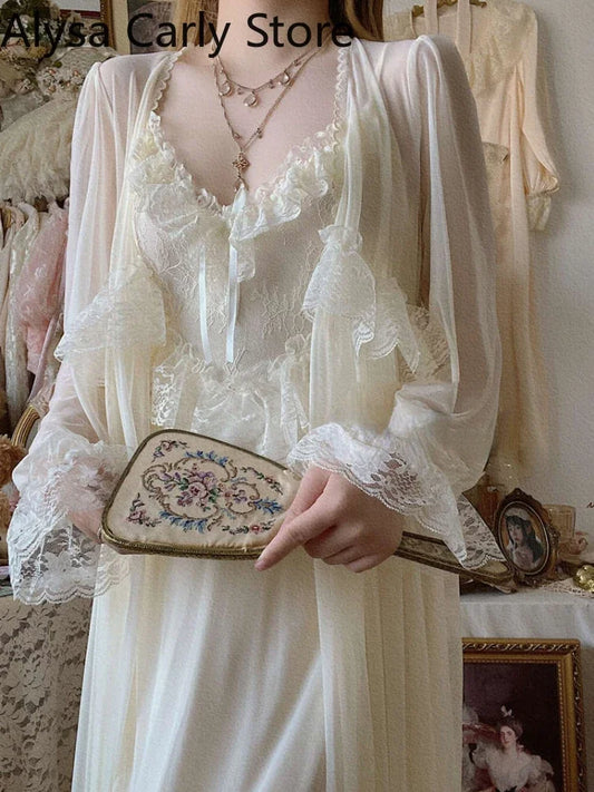 French Vintage Fairy Dress - Lace Chiffon Long Sleeve
