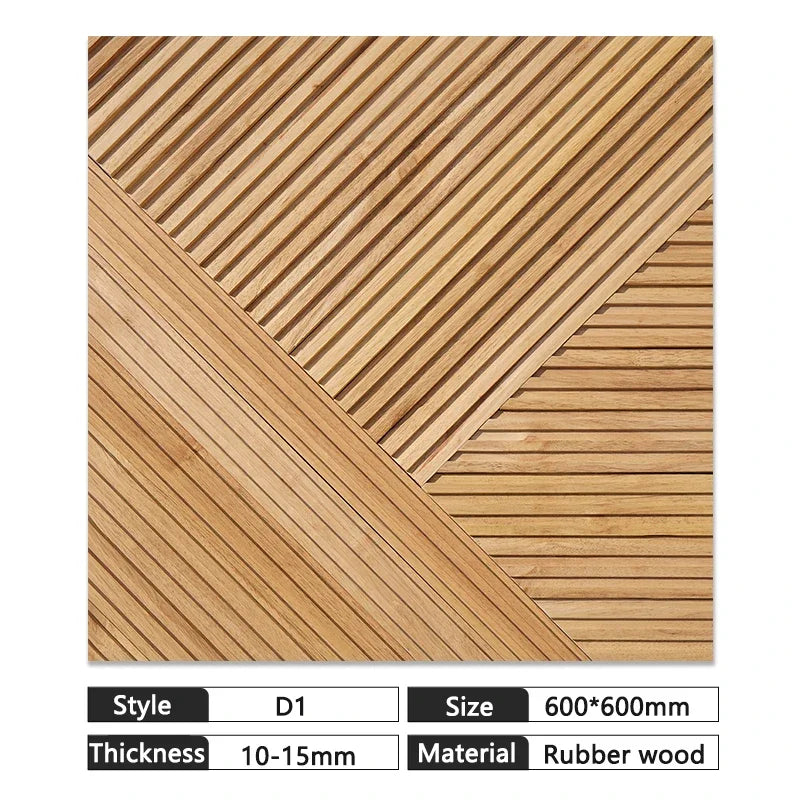 Mosaic Solid Wood Wall Panel 60x60cm - Natural Chinese Style Rubber Wood