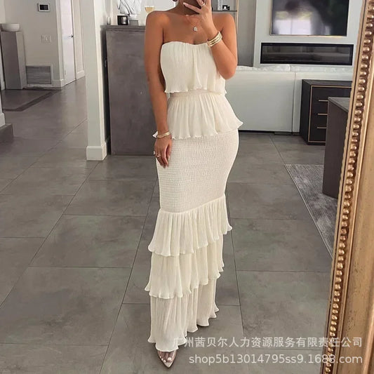 Tube Top Pleated Dress - Summer Ruffled Style