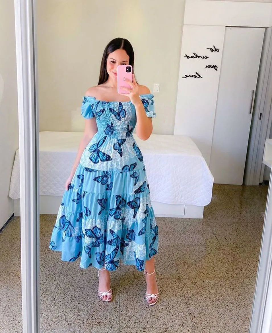 Women's High Waisted Long Dress - Elegant Loose Fit Contrasting Colours Beach Summer Dress