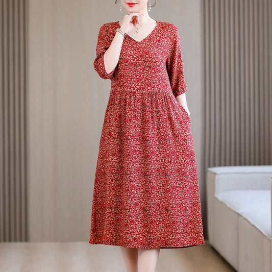 Women's Summer Fashion Dress - Plus Size Casual Vintage Elegant Floral Print Loose Dress
