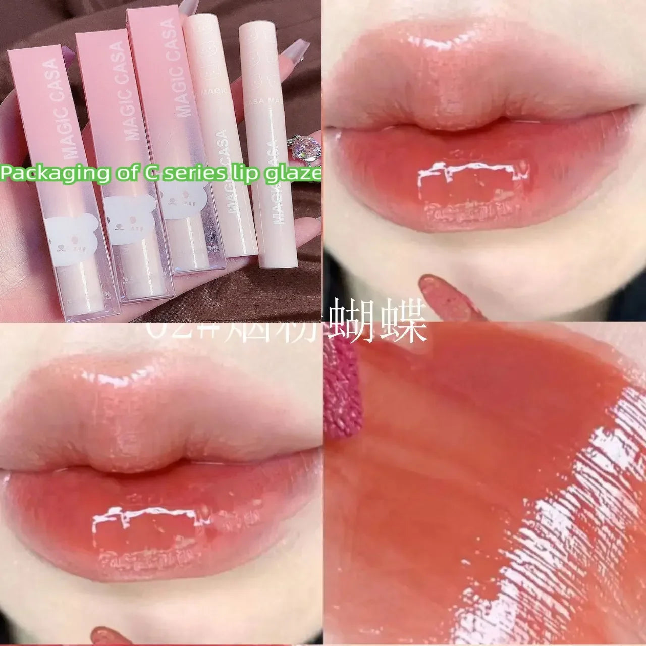 Cute Bear Lip Gloss Crystal Jelly Mirror Waterproof Liquid Lipstick Moisturizing Reducing Lip Lines Long Lasting Lip Ink Makeup