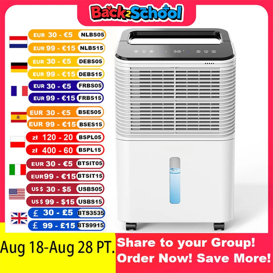 Dehumidifier for Bedroom  16 L/day, Ultra-quiet Electric Intelligent Central Control,  Auto Mode, Moisture Display, 24h Timer