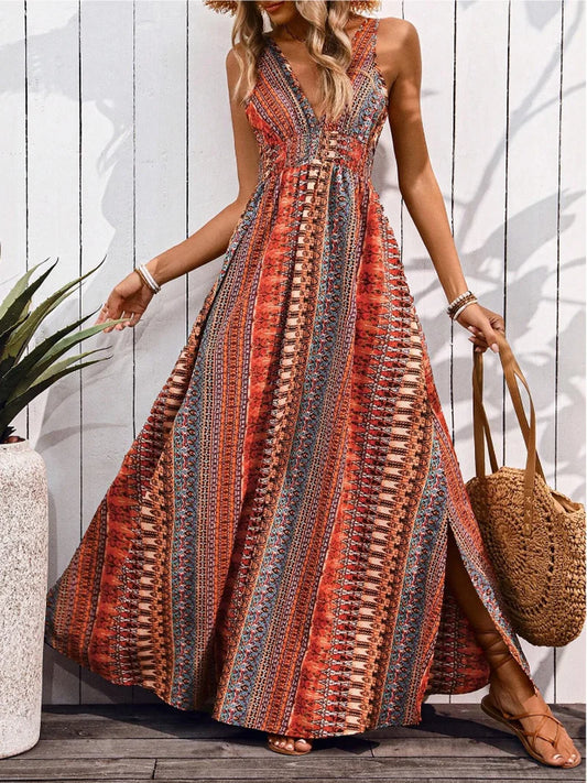Summer Beach Dress - Print Suspender Party Style