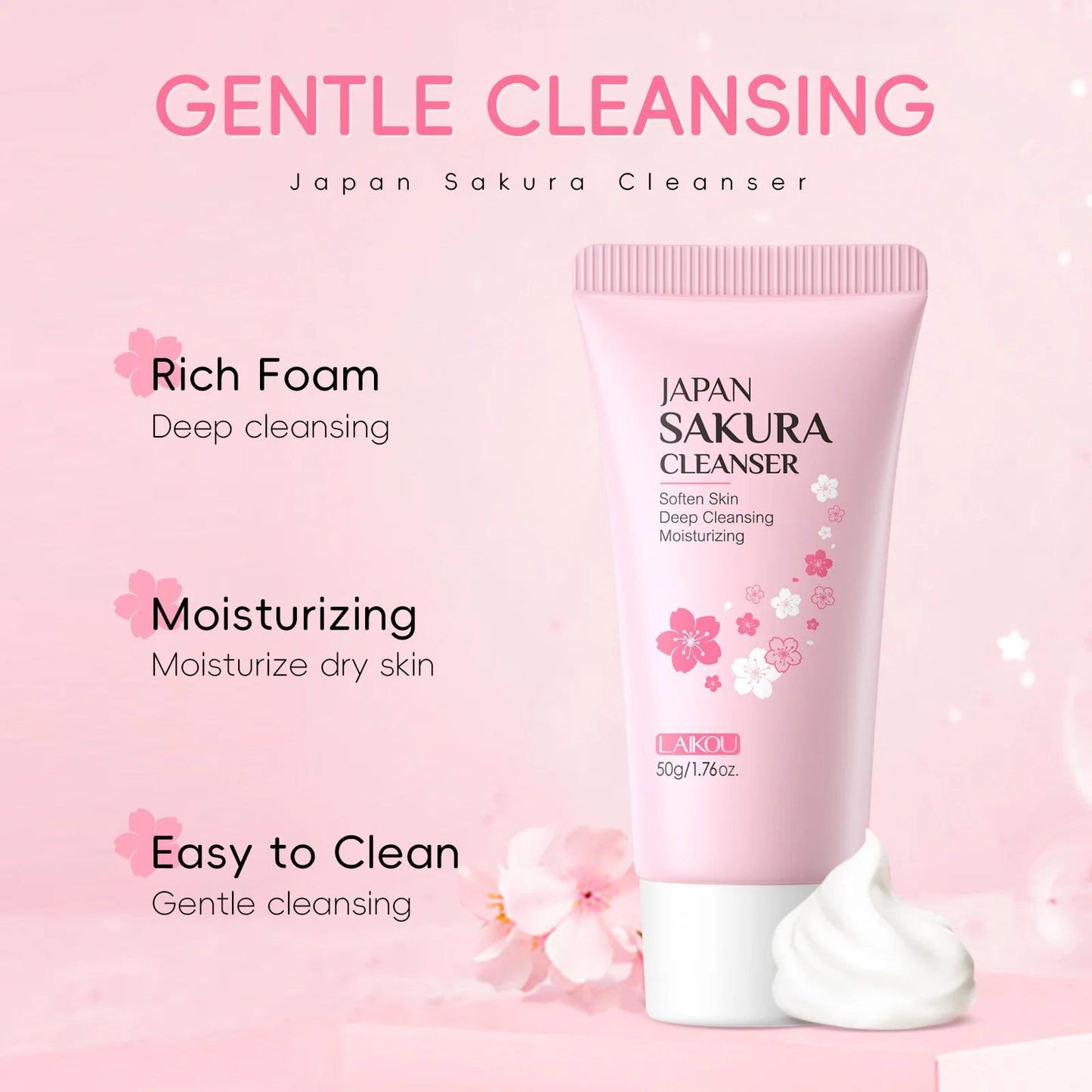 LAIKOU Sakura Cleanser 50g - Gentle Deep Cleaning & Pore Minimising