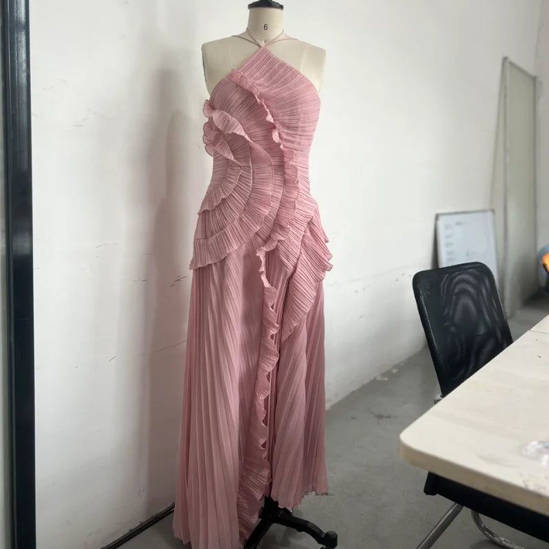 Elegant Lotus Edge Maxi Dress - Backless Halter Style