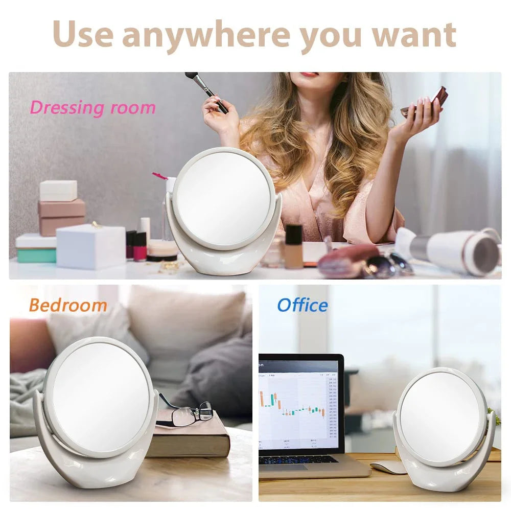 Double-sided 1x/5x Magnifying Makeup Vanity Mirror without light Free Standing 360 ° Rotation Travel Portable Cosmetic Compact