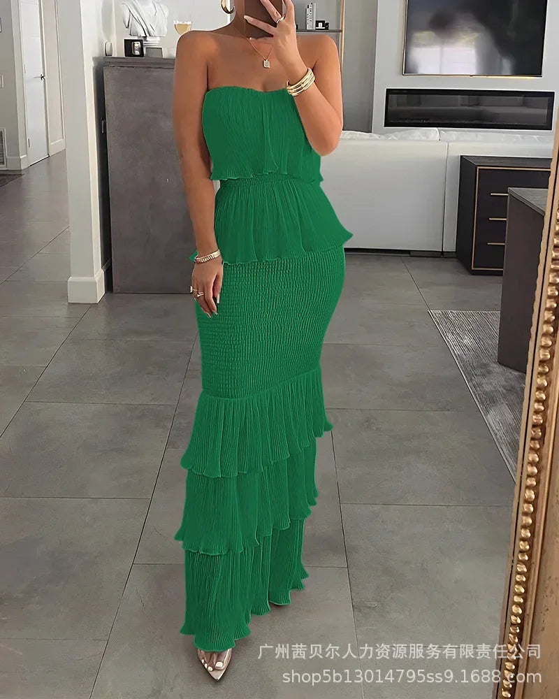 Tube Top Pleated Dress - Summer Ruffled Style
