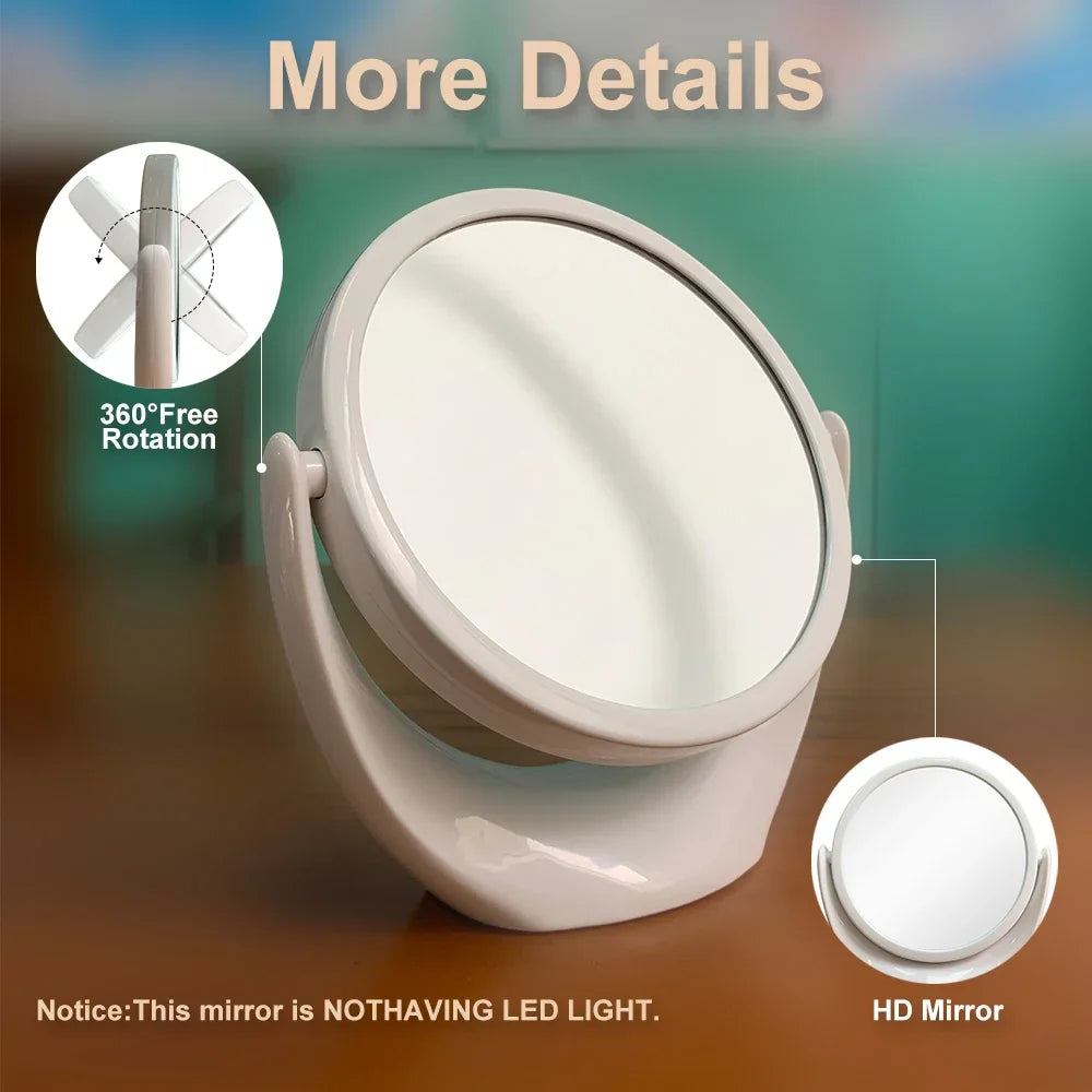 Double-sided 1x/5x Magnifying Makeup Vanity Mirror without light Free Standing 360 ° Rotation Travel Portable Cosmetic Compact