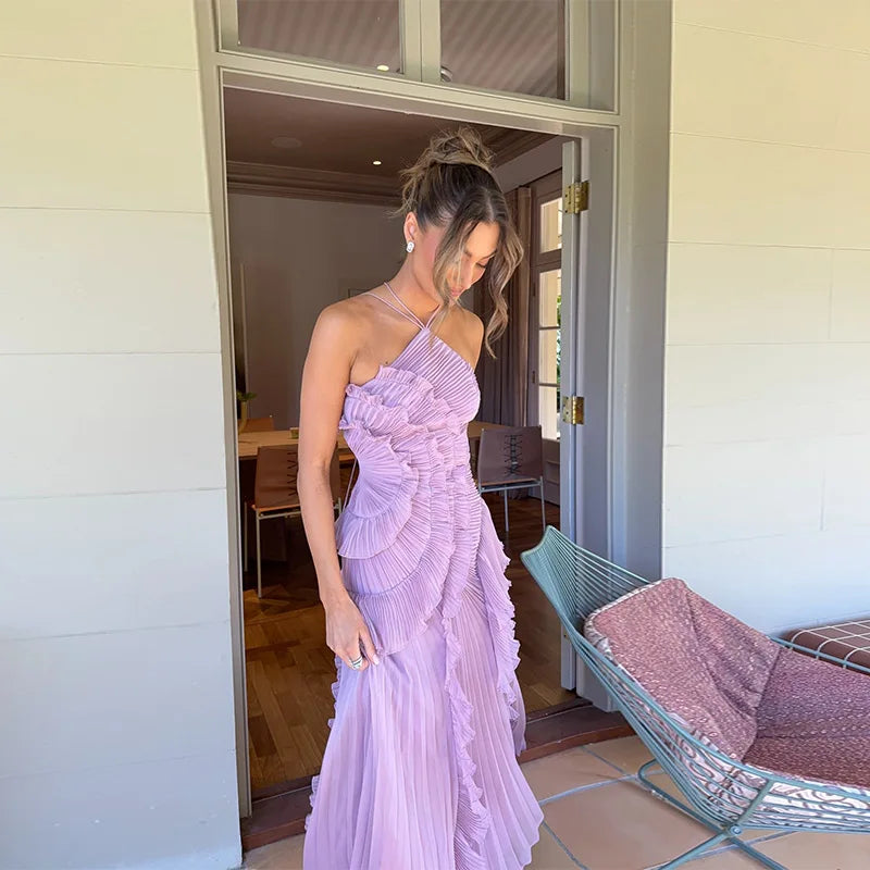 Elegant Lotus Edge Maxi Dress - Backless Halter Style