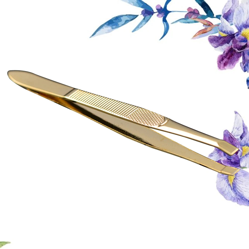 Gold Plated Stainless Steel Eyebrow Tweezers With Comb Precision Tip Eyelash Extension Tools Makeup Accessories Portable