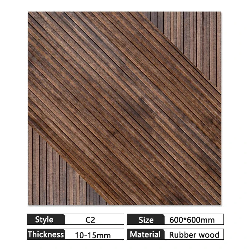 Mosaic Solid Wood Wall Panel 60x60cm - Natural Chinese Style Rubber Wood