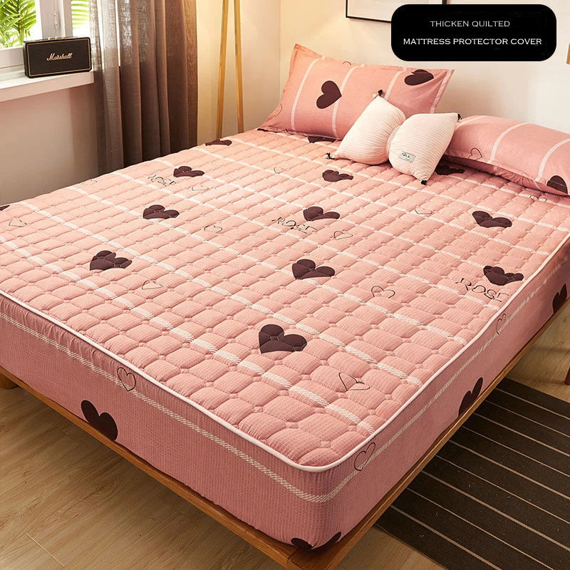 WASART Thicken quilted mattress protector cover couple 2 people luxury double bed elastic fitted sheet style protection pad 180