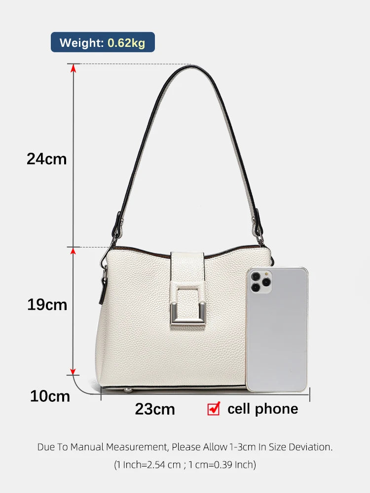 White Leather Designer Tote Bag - Zency Bucket Handbag