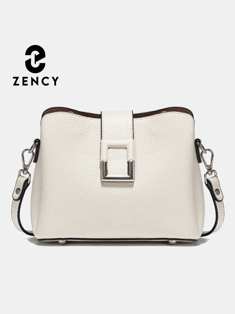 White Leather Designer Tote Bag - Zency Bucket Handbag