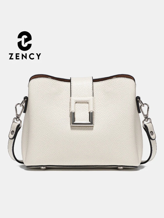 White Leather Designer Tote Bag - Zency Bucket Handbag