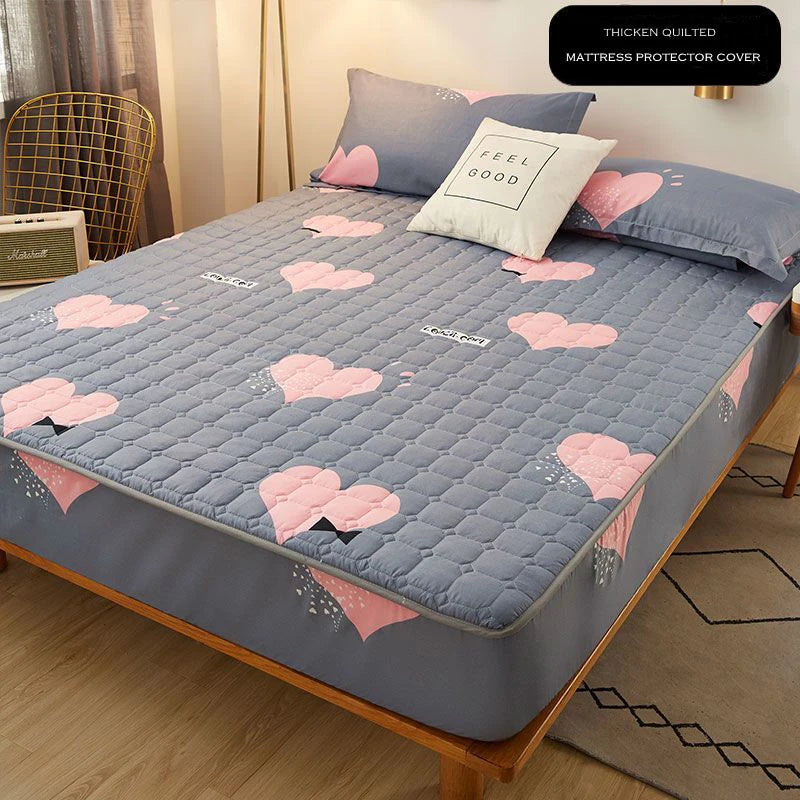 WASART Thicken quilted mattress protector cover couple 2 people luxury double bed elastic fitted sheet style protection pad 180