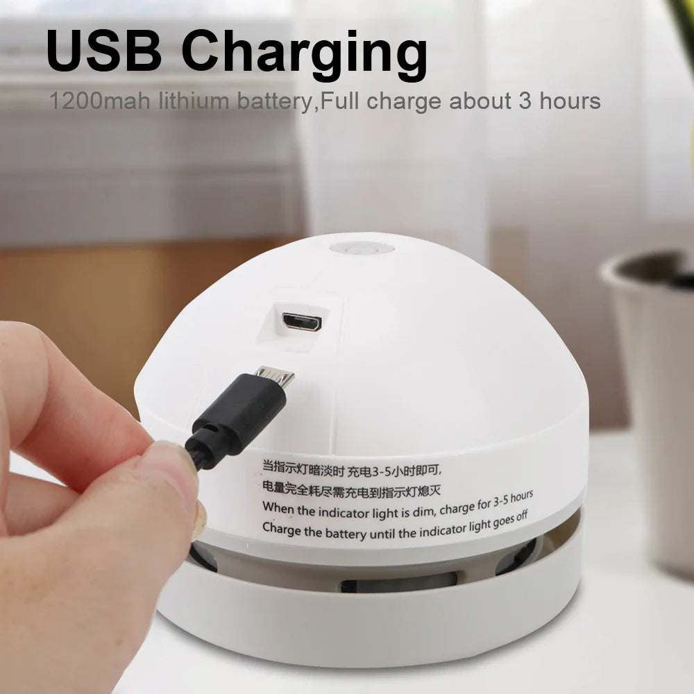 USB Rechargeable Desk Dust Vacuum - Mini Desktop Cleaner with Brush