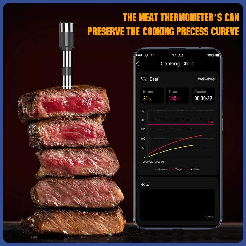 Wireless Bluetooth Meat Thermometer with Mobile App & LCD Display