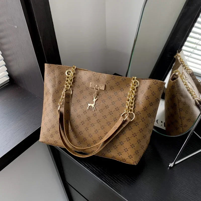 Large Capacity Printed Shoulder Bag - Trendy Shopping Handbag
