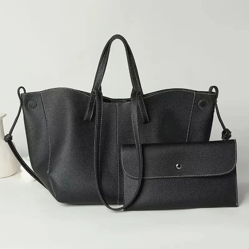 New France PU Leather Tote Large Capacity Women's Shoulder Underarm Bag Fashion Trend Magnetic Snap Interlayer