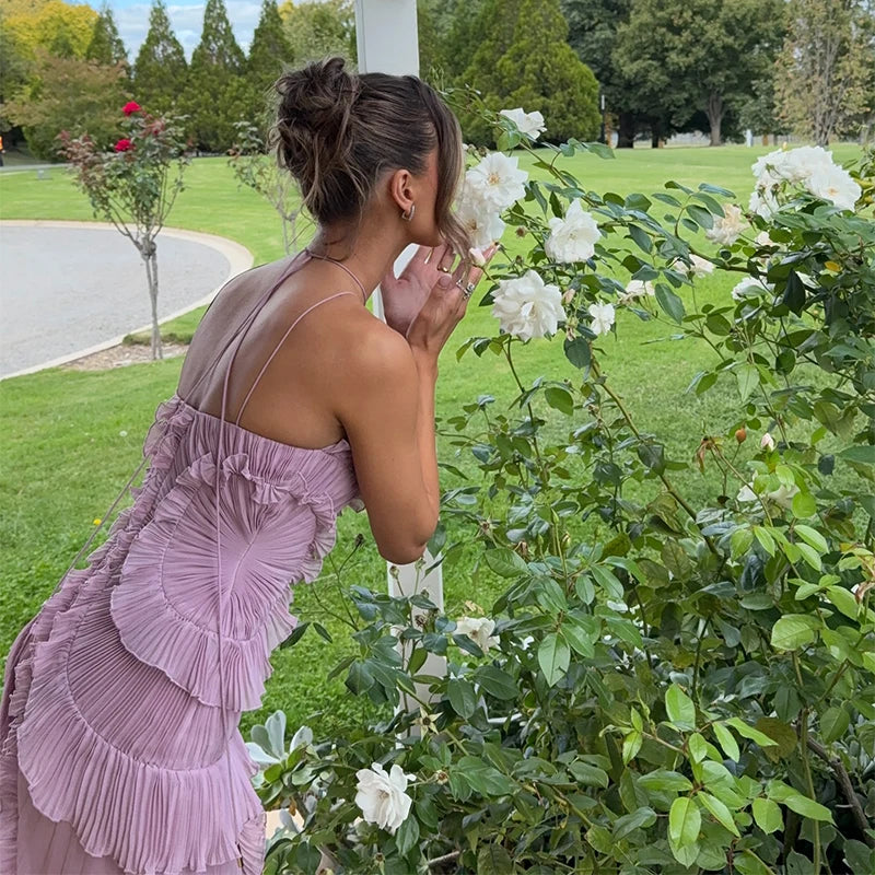 Elegant Lotus Edge Maxi Dress - Backless Halter Style