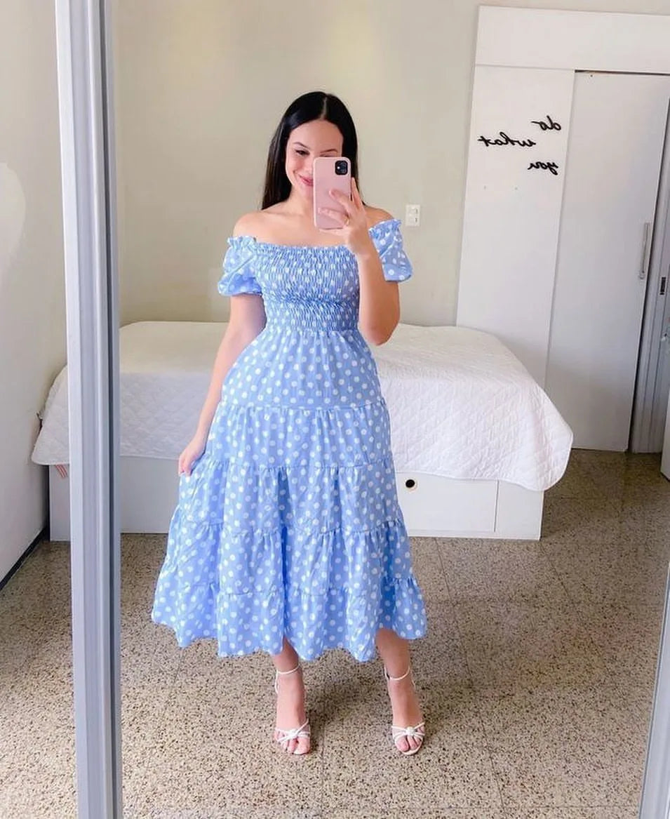 Women's High Waisted Long Dress - Elegant Loose Fit Contrasting Colours Beach Summer Dress