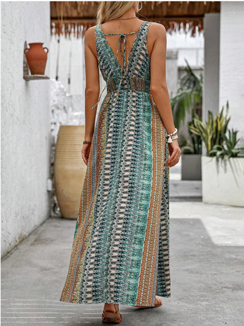 Summer Beach Dress - Print Suspender Party Style