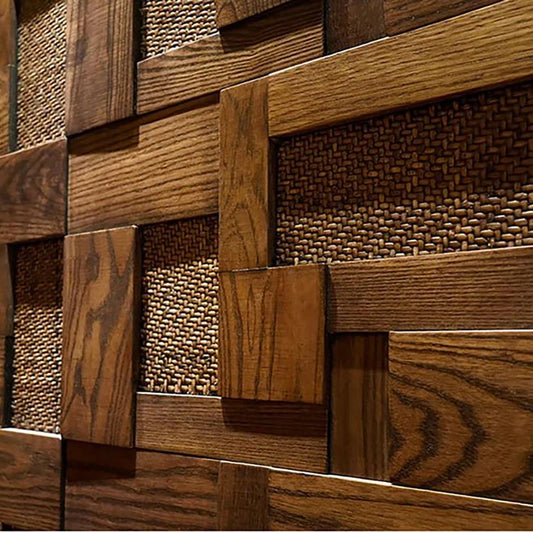 Mosaic Decorative Wall Panels - Rattan Weaving & Ash Wood, Retro Style
