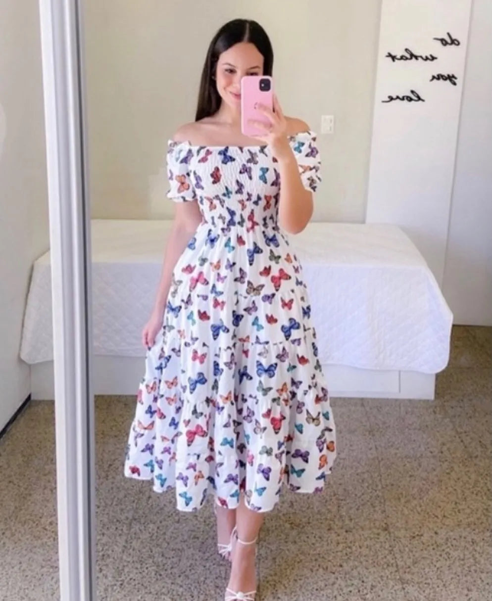 Women's High Waisted Long Dress - Elegant Loose Fit Contrasting Colours Beach Summer Dress