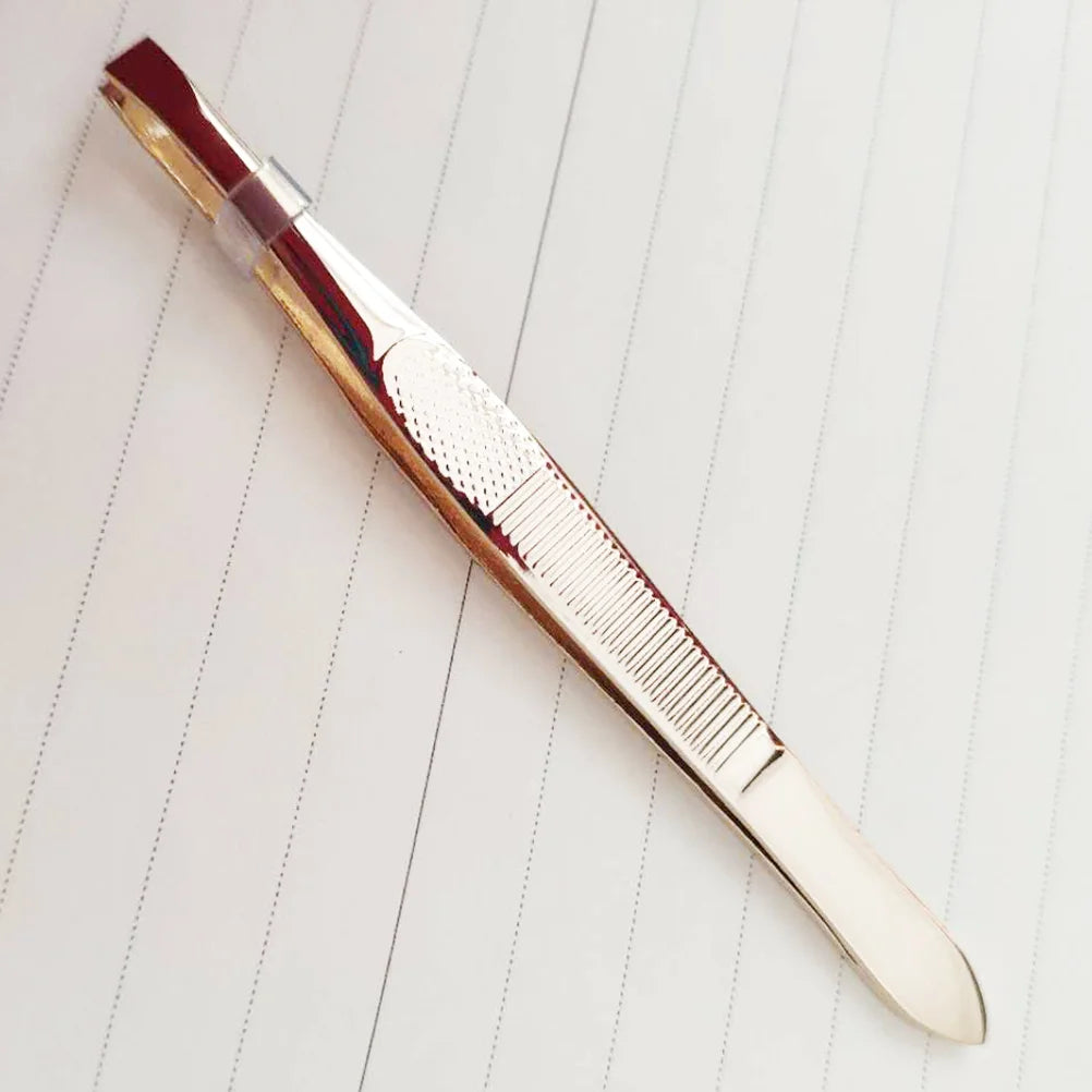 Gold Plated Stainless Steel Eyebrow Tweezers With Comb Precision Tip Eyelash Extension Tools Makeup Accessories Portable