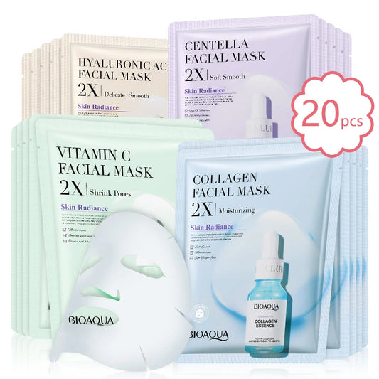 BIOAQUA Centella Collagen Sheet Masks (20 Pack) - Vitamin C & Hyaluronic Acid