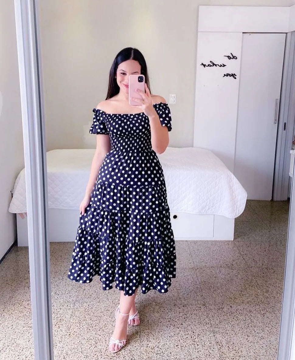 Women's High Waisted Long Dress - Elegant Loose Fit Contrasting Colours Beach Summer Dress