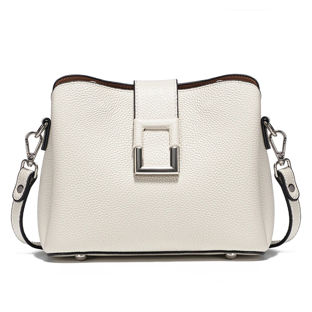 White Leather Designer Tote Bag - Zency Bucket Handbag