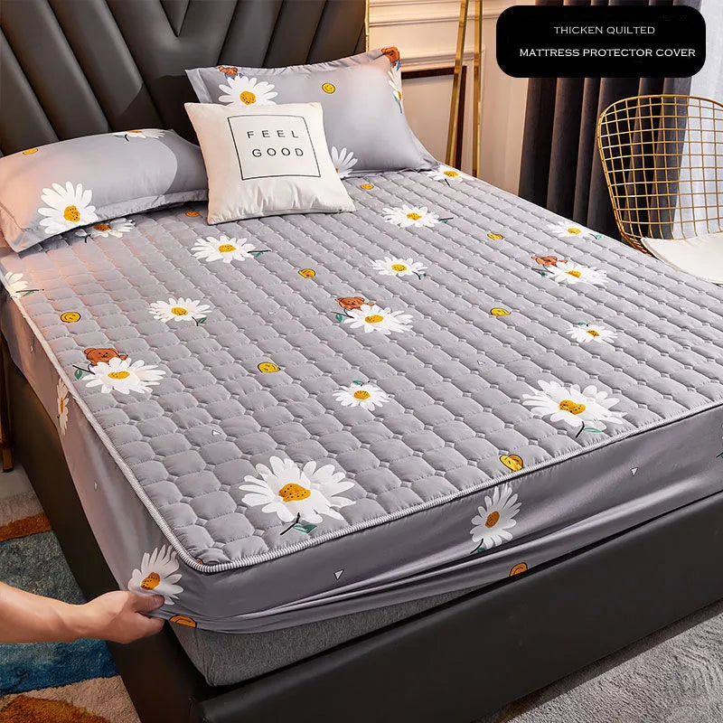 WASART Thicken quilted mattress protector cover couple 2 people luxury double bed elastic fitted sheet style protection pad 180