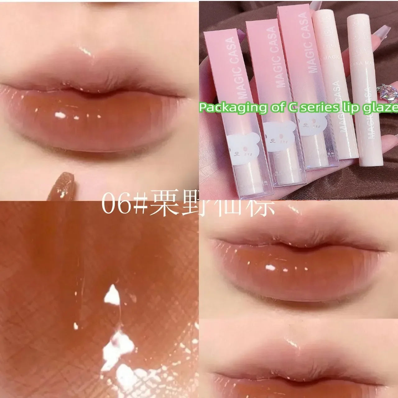 Cute Bear Lip Gloss Crystal Jelly Mirror Waterproof Liquid Lipstick Moisturizing Reducing Lip Lines Long Lasting Lip Ink Makeup