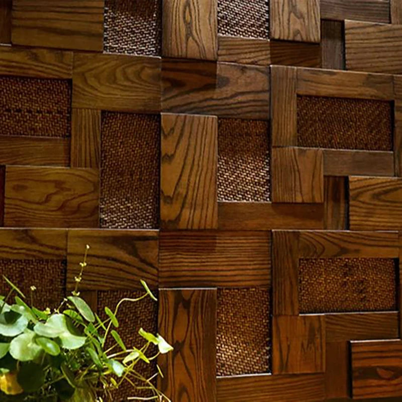 Mosaic Decorative Wall Panels - Rattan Weaving & Ash Wood, Retro Style