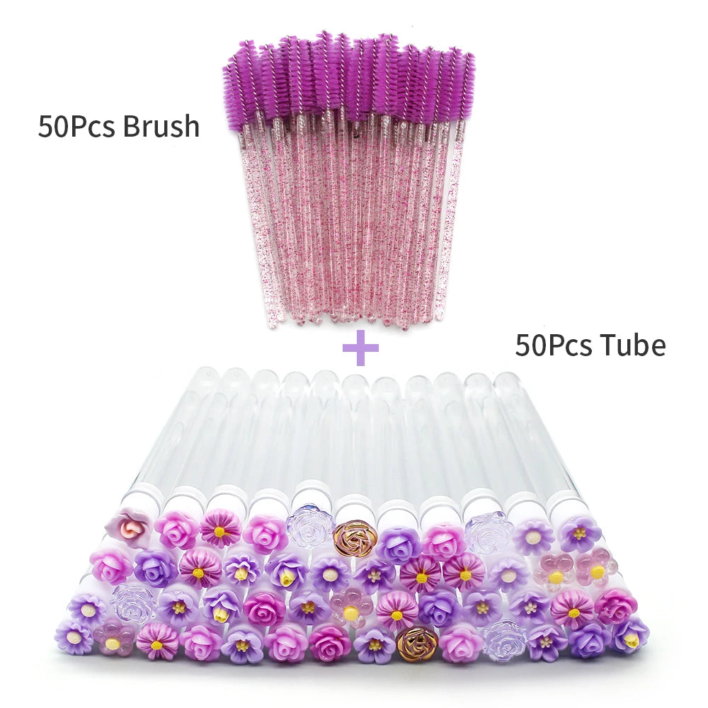 10/50PCS Reusable Eyelash Brush Tubes Eyebrow Brush Eyelash Wands Replaceable Dust-proof Cleaner Storage Tubes Makeup Tool