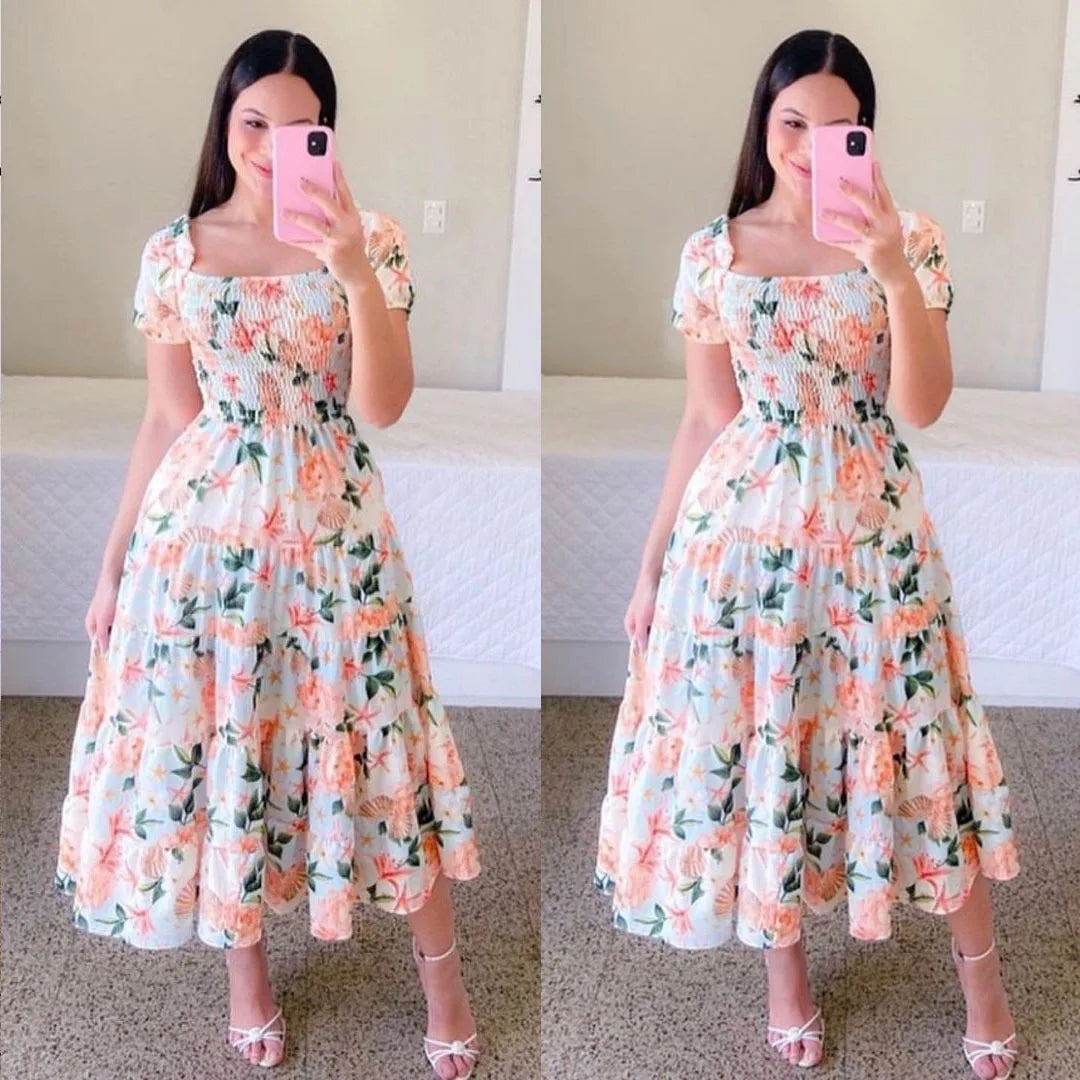 Women's High Waisted Long Dress - Elegant Loose Fit Contrasting Colours Beach Summer Dress