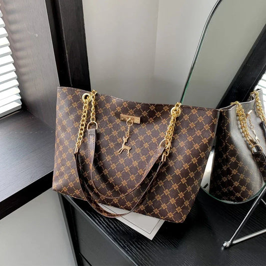 Large Capacity Printed Shoulder Bag - Trendy Shopping Handbag