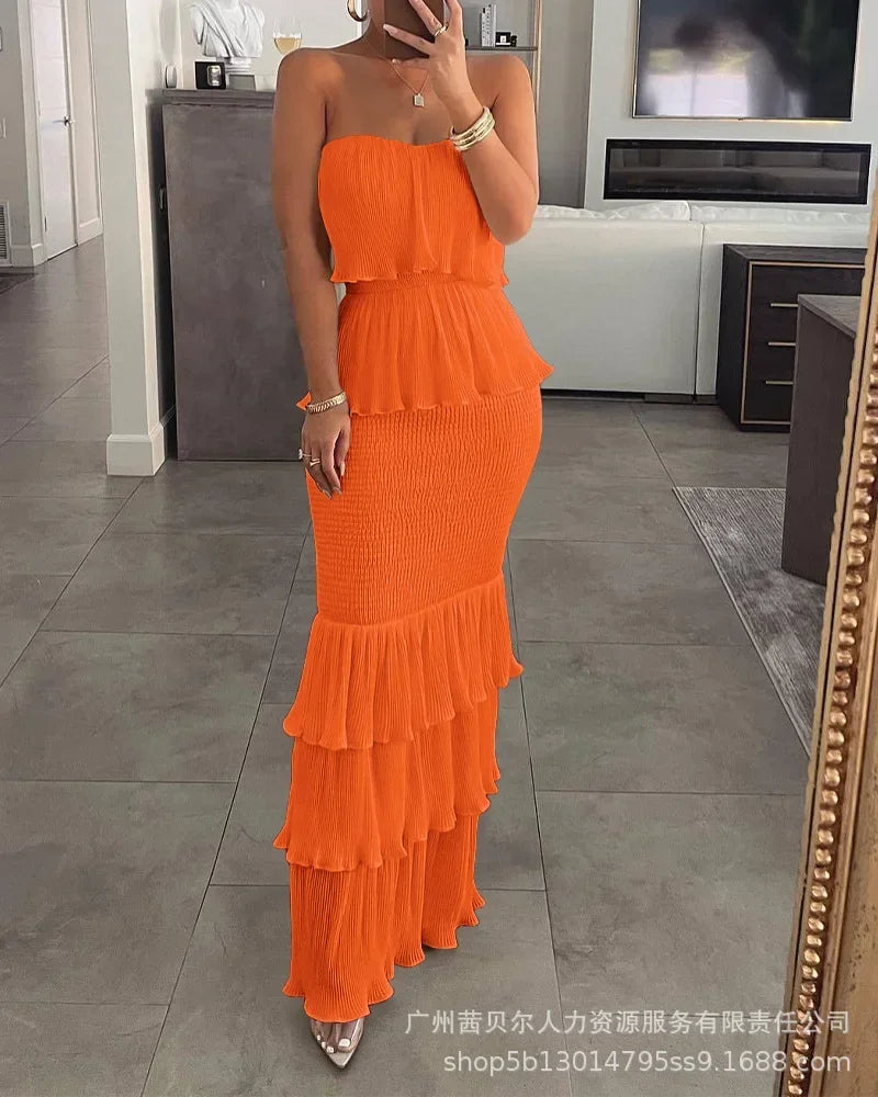 Tube Top Pleated Dress - Summer Ruffled Style