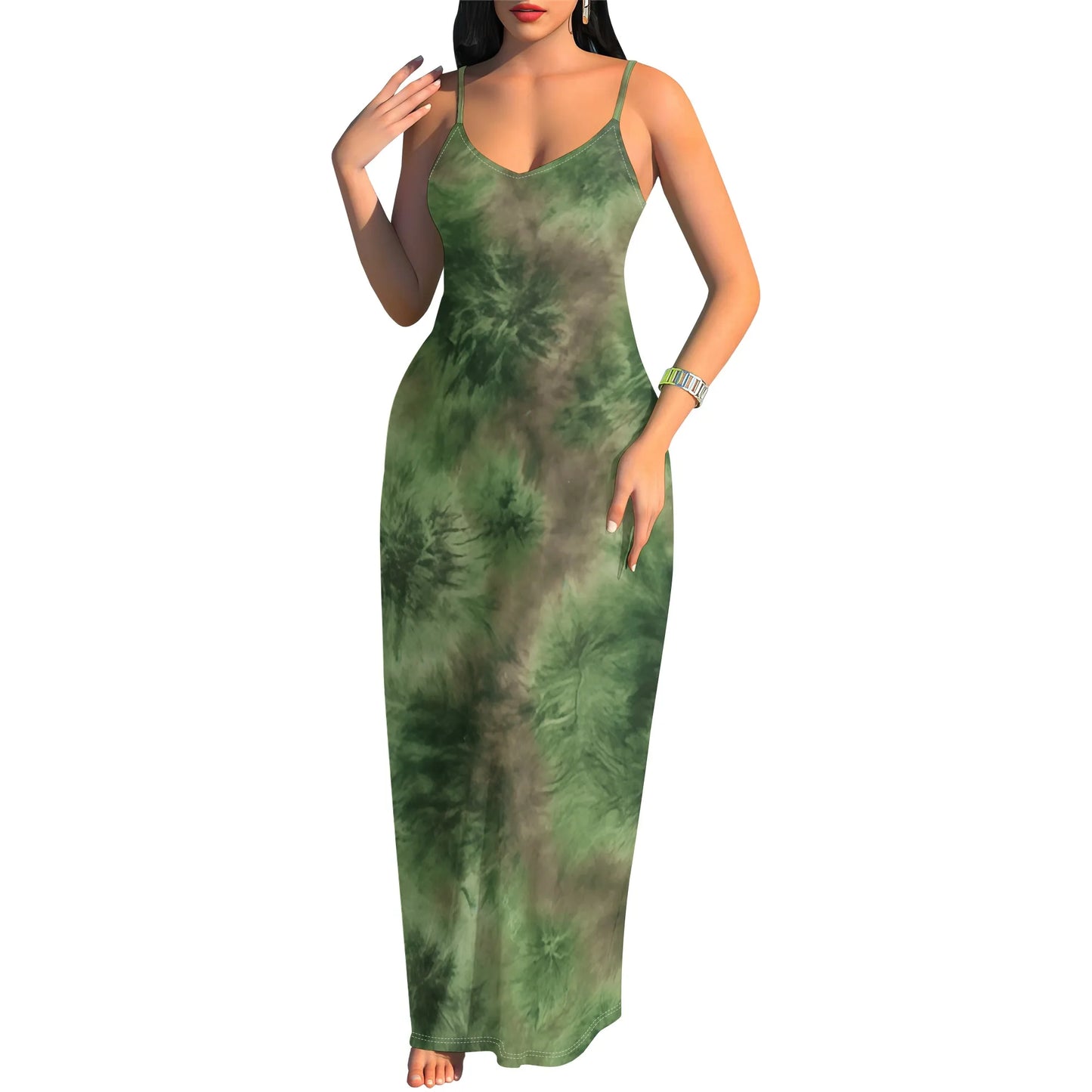 Tie-Dye Maxi Dress - Boho Spaghetti Strap Festival Style