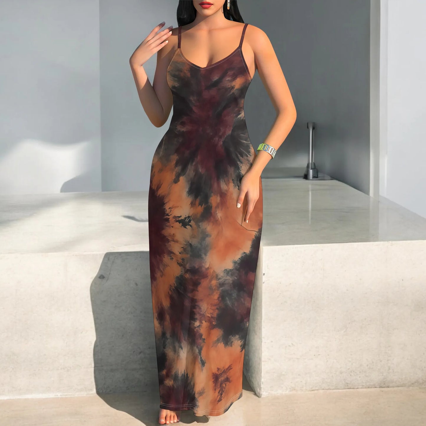 Tie-Dye Maxi Dress - Boho Spaghetti Strap Festival Style