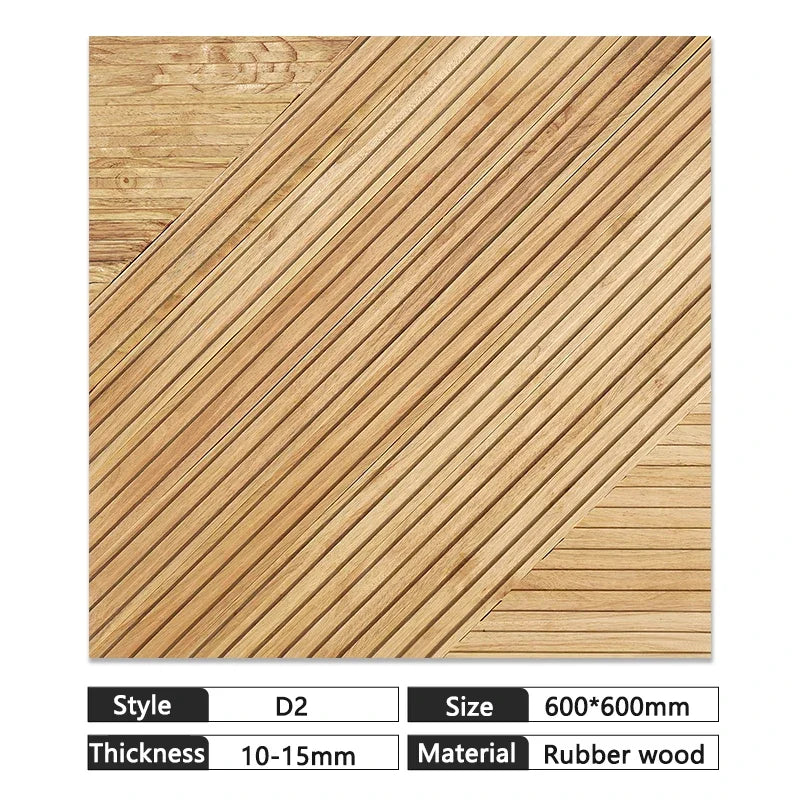 Mosaic Solid Wood Wall Panel 60x60cm - Natural Chinese Style Rubber Wood