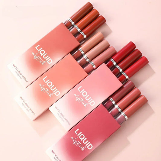 3-Piece Velvet Matte Liquid Lipstick Set - Waterproof Long-Wear