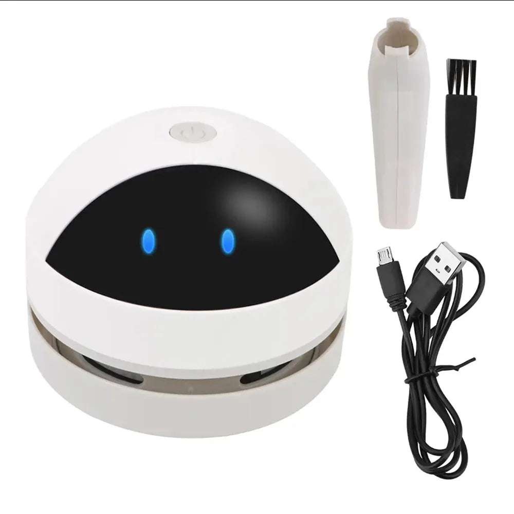 USB Rechargeable Desk Dust Vacuum - Mini Desktop Cleaner with Brush