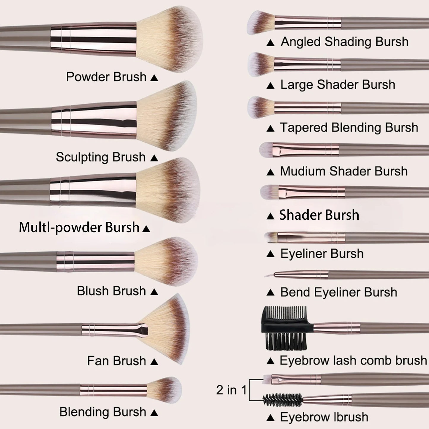 15/20pcs Beauty Makeup Brushes Set Plastic Handle Soft Fiber Makeup Brushes for Daily Professional Makeup Beauty Tools