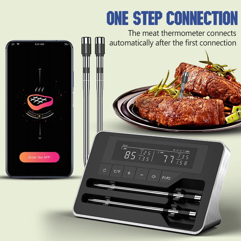 Wireless Bluetooth Meat Thermometer with Mobile App & LCD Display