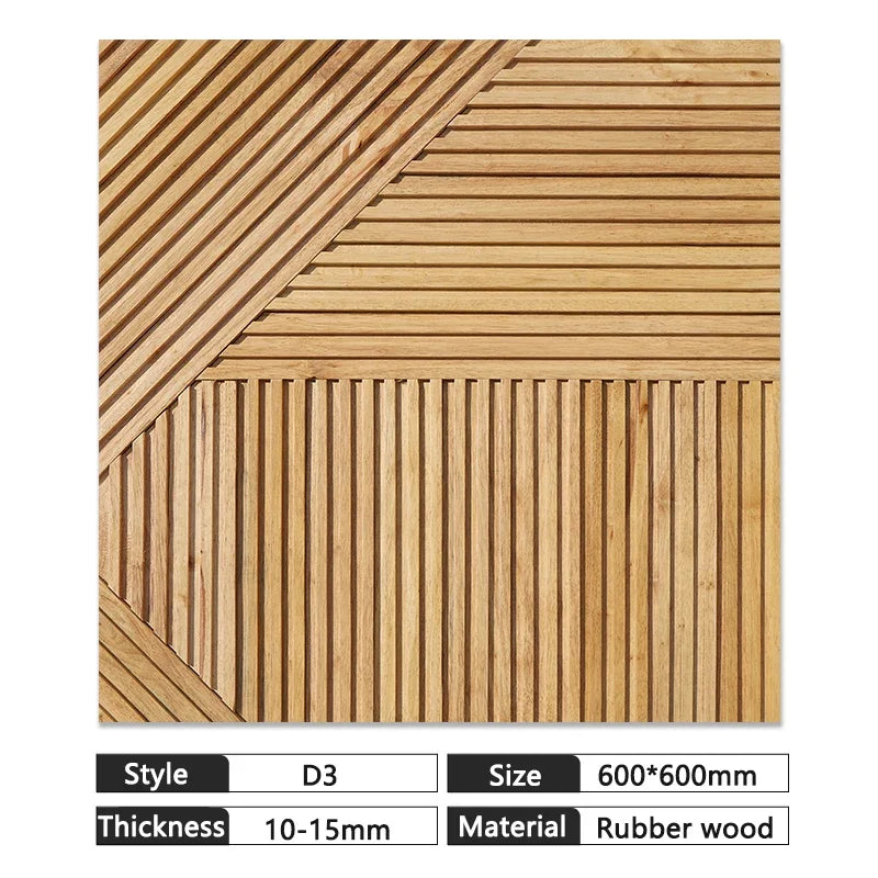 Mosaic Solid Wood Wall Panel 60x60cm - Natural Chinese Style Rubber Wood