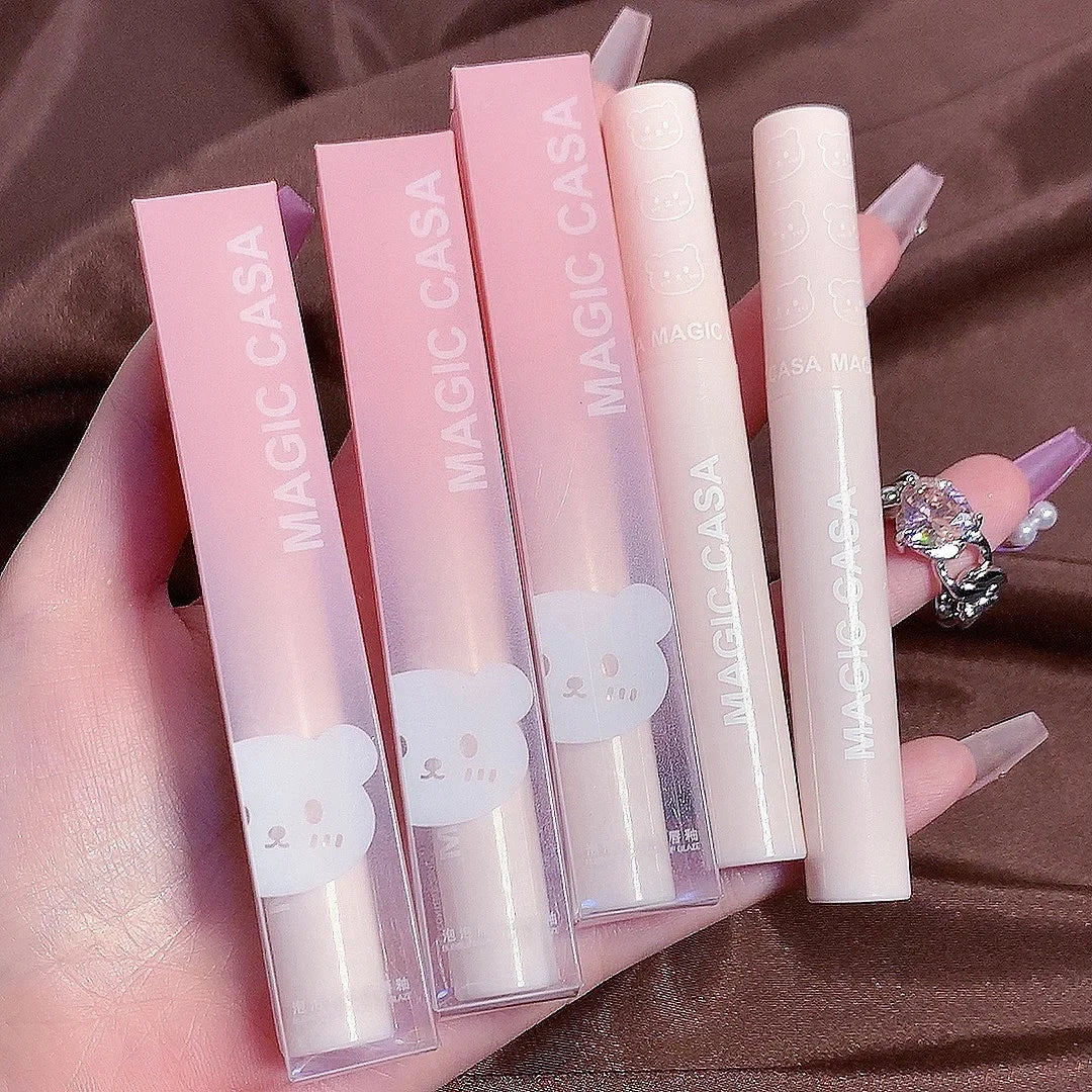 Cute Bear Lip Gloss Crystal Jelly Mirror Waterproof Liquid Lipstick Moisturizing Reducing Lip Lines Long Lasting Lip Ink Makeup